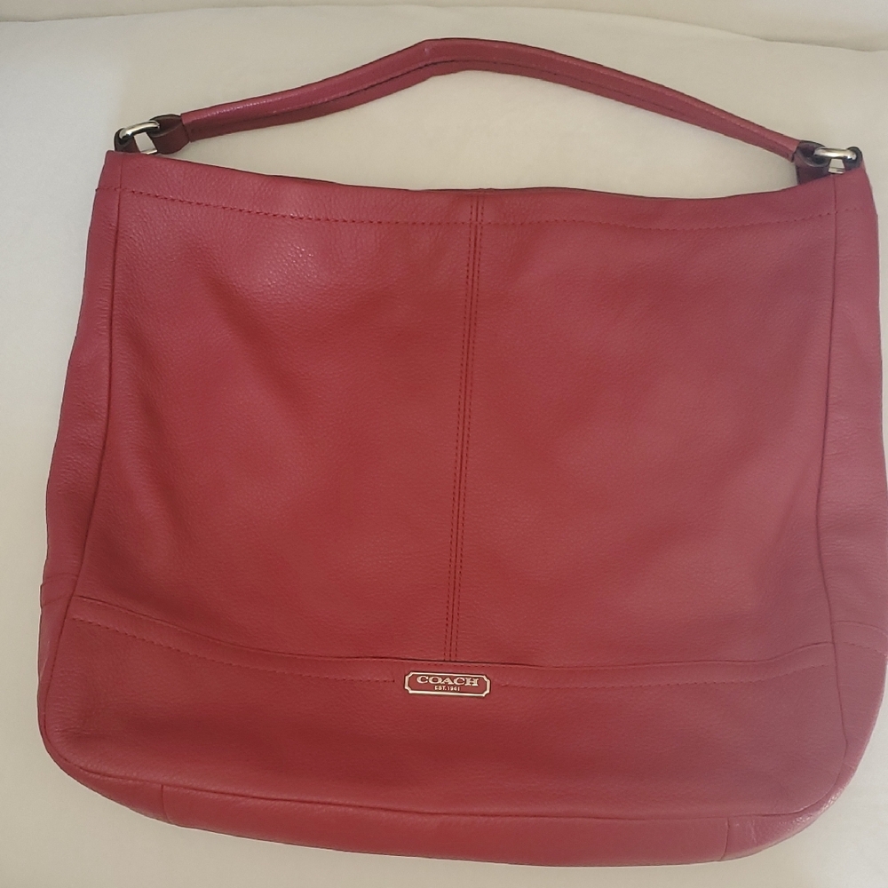 Larger Size Red Leather Coach Shoulder Bag